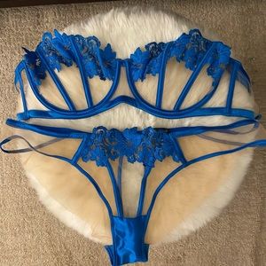 EUC Honey Birdette Amelie Blue set 36DD bra / L Thong